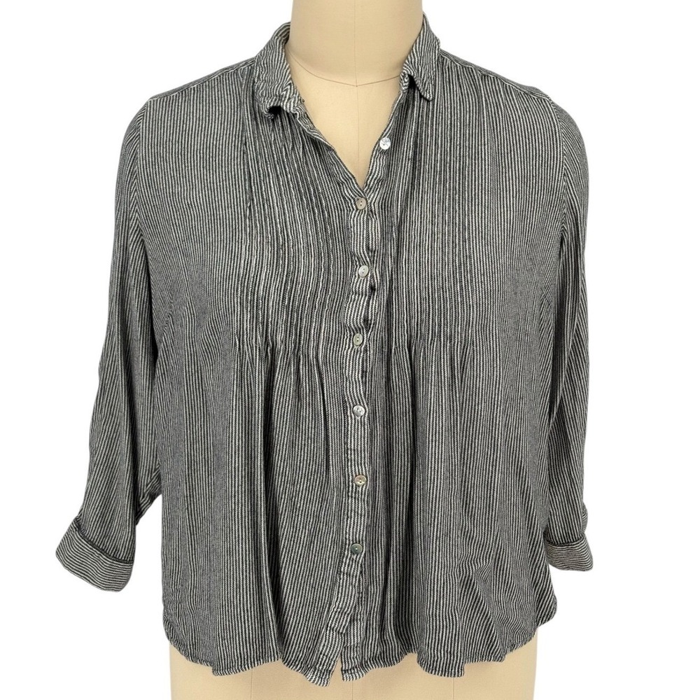 Jane and Delancey Button Down Blouse Black White Striped 100% Rayon 3X
